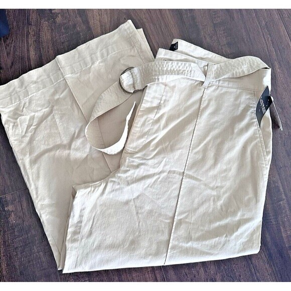 Lauren Ralph Lauren Women's Micro-Sanded Twill Belted Wide Pale Parchment 16 - Picture 4 of 7